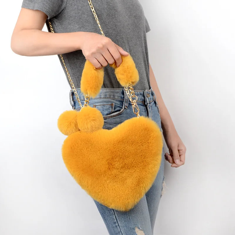 YAOKU Chain Plush Heart-Shaped Shoulder Bag Women's Handbag