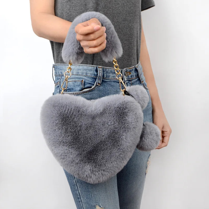 YAOKU Chain Plush Heart-Shaped Shoulder Bag Women's Handbag