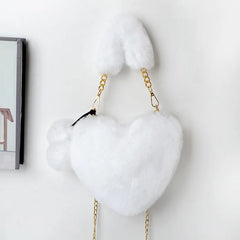 YAOKU Chain Plush Heart-Shaped Shoulder Bag Women's Handbag