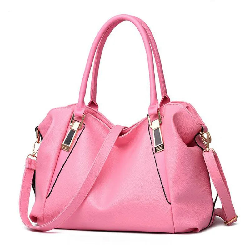 Solid Top-Handle Handbag Ladies PU Leather Tote Gray Khaki Purse