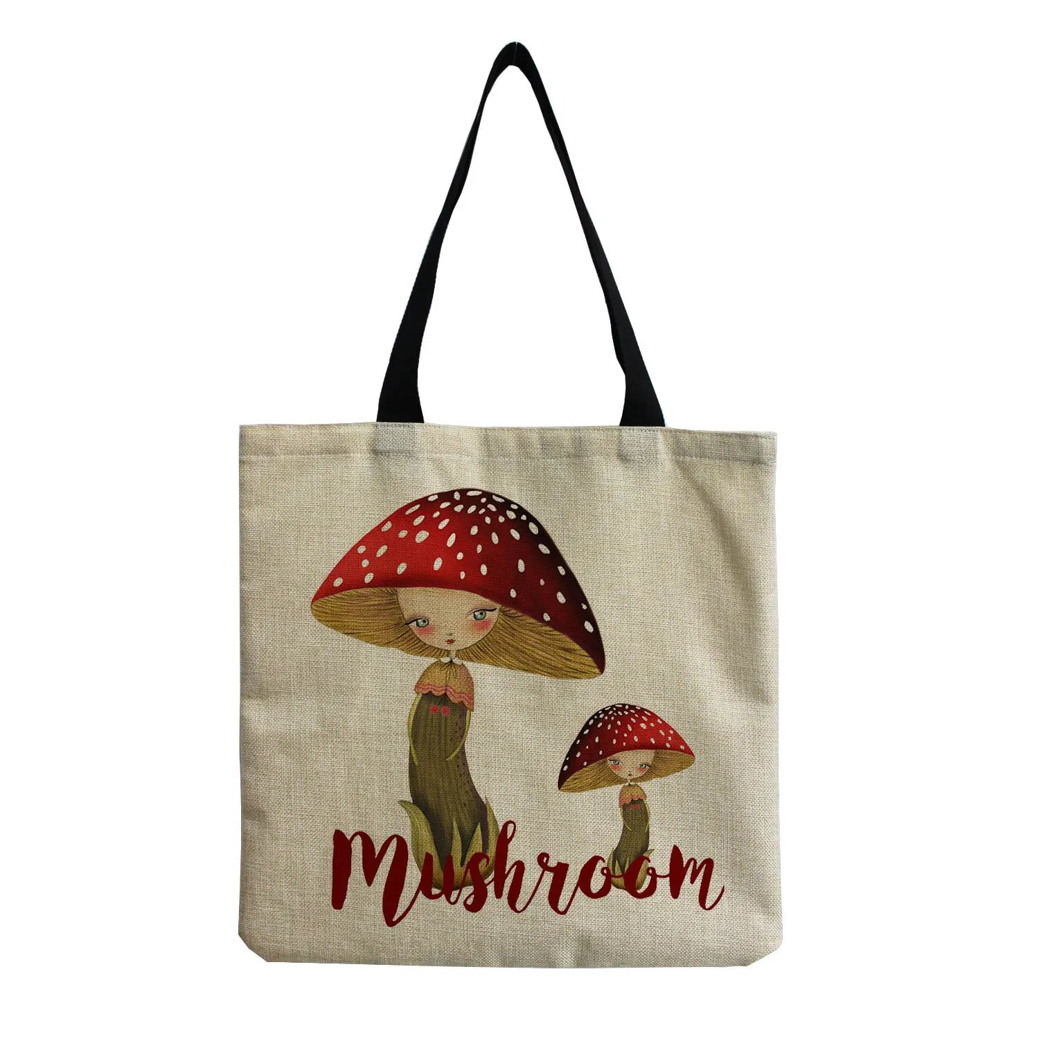 Cartoon Mushroom Printed Reusable Shoulder Bag for Groceries