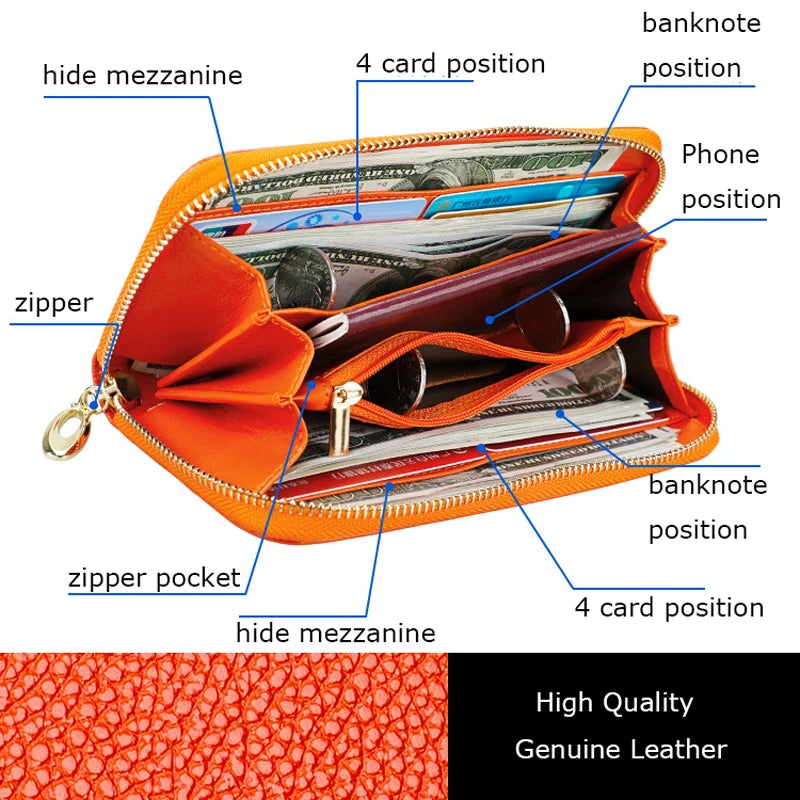Classic Litchi Leather Women's Wallet Clutch Long Purse