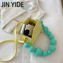 Yellow Leather Crossbody Bag Beaded Mini Shoulder Clutch