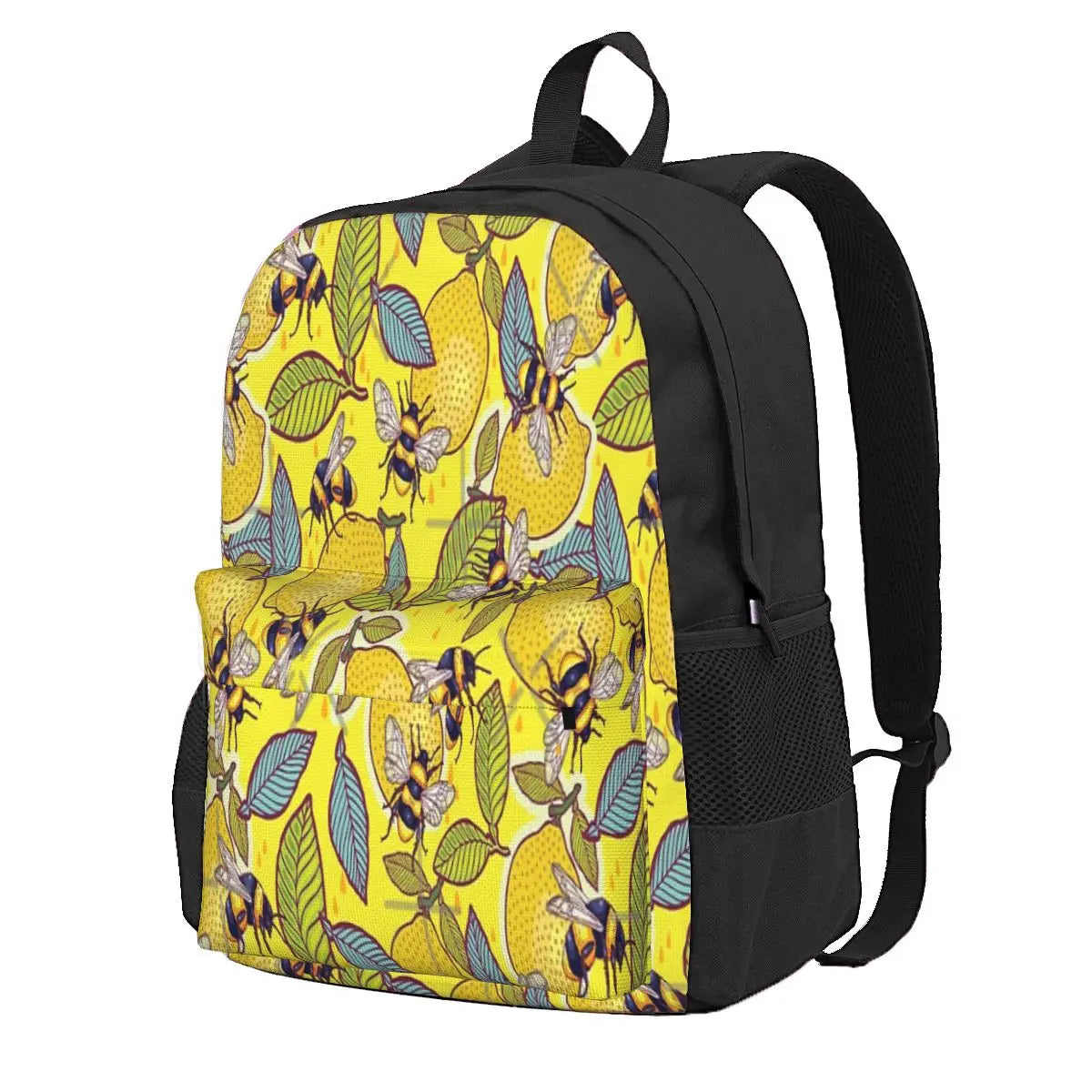 Yellow Lemon Bee Garden Backpack Men Women Handbag Zip Pockets