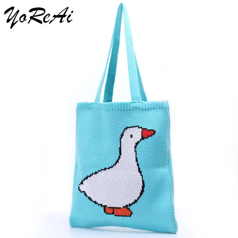 Knitting Shoulder Bag Reusable Shopping Pack Casual Tote Female Handbag