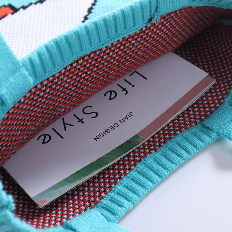 Knitting Shoulder Bag Reusable Shopping Pack Casual Tote Female Handbag