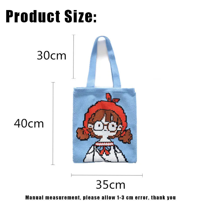 Knitted Winter Shoulder Bag Wool Girls Student Bookbag Tote