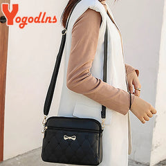 Heart Embroidery Bow Shoulder Bag PU Leather Crossbody Handbag