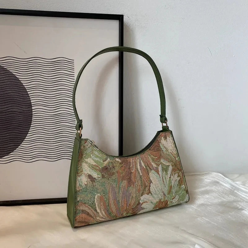 Oil Painting Shoulder Bag For Women Spring Armpit Handbag