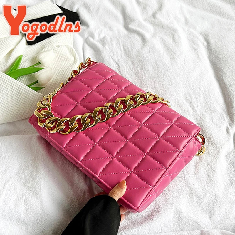 Lozenge Shoulder Bag with Thick Chains for Women