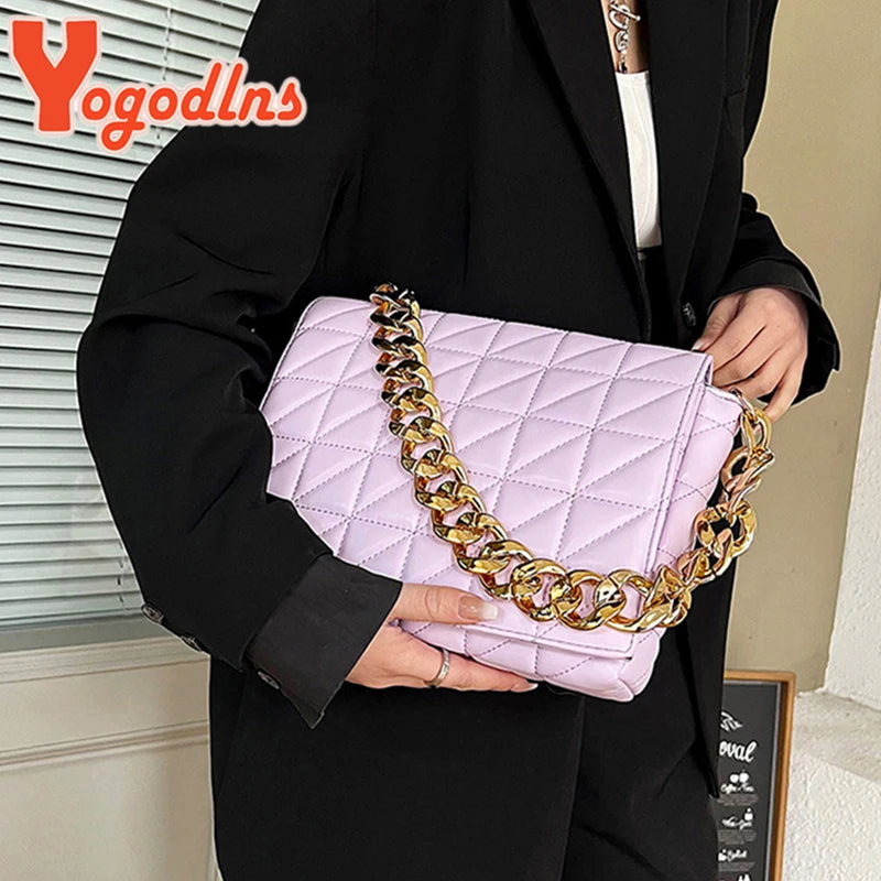 Lozenge Shoulder Bag with Thick Chains for Women