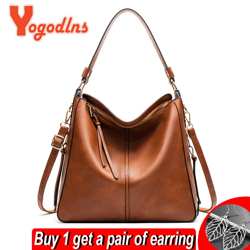 Vintage Soft Leather Hobos Crossbody Bag Large Capacity