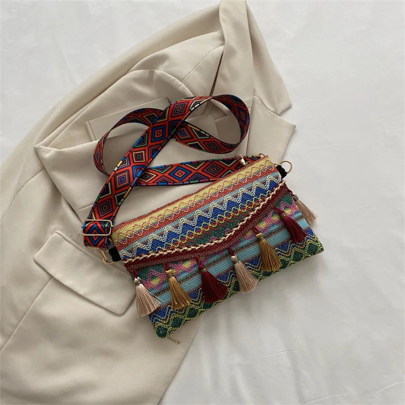 National Style Tassel Shoulder Bag Envelope Handbag Portable Totes