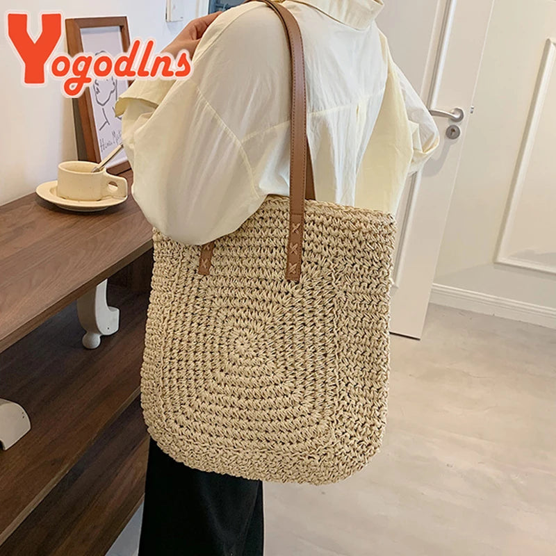 Summer Large Capacity Straw Shoulder Bag Rattan Beach Bags