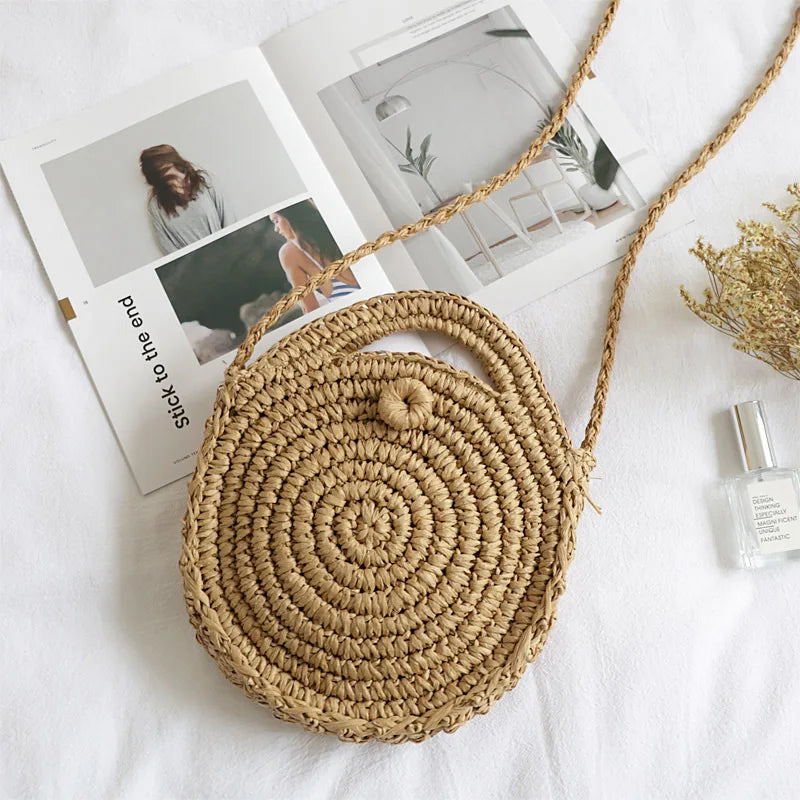 Summer Round Straw Bag For Women Rattan Shoulder Messenger Bag