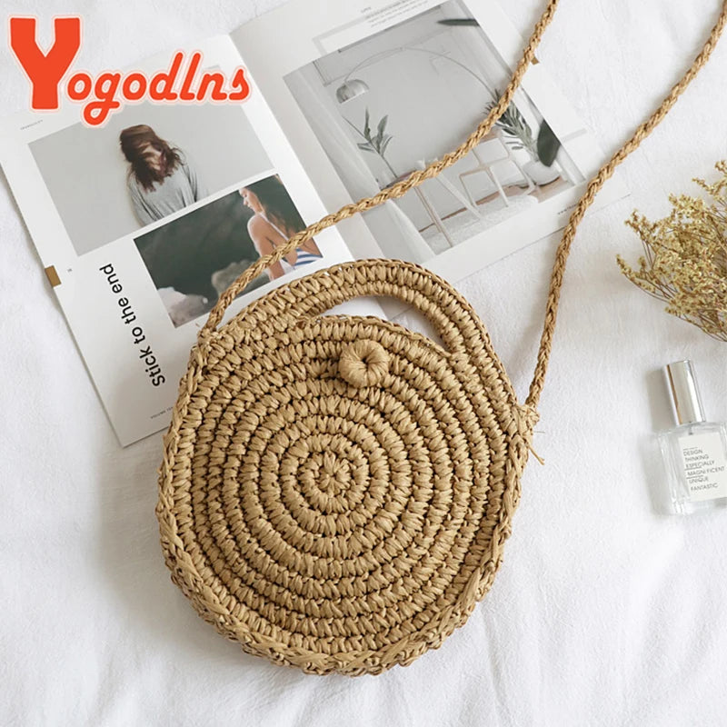Summer Round Straw Bag For Women Rattan Shoulder Messenger Bag