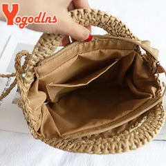 Summer Round Straw Bag For Women Rattan Shoulder Messenger Bag