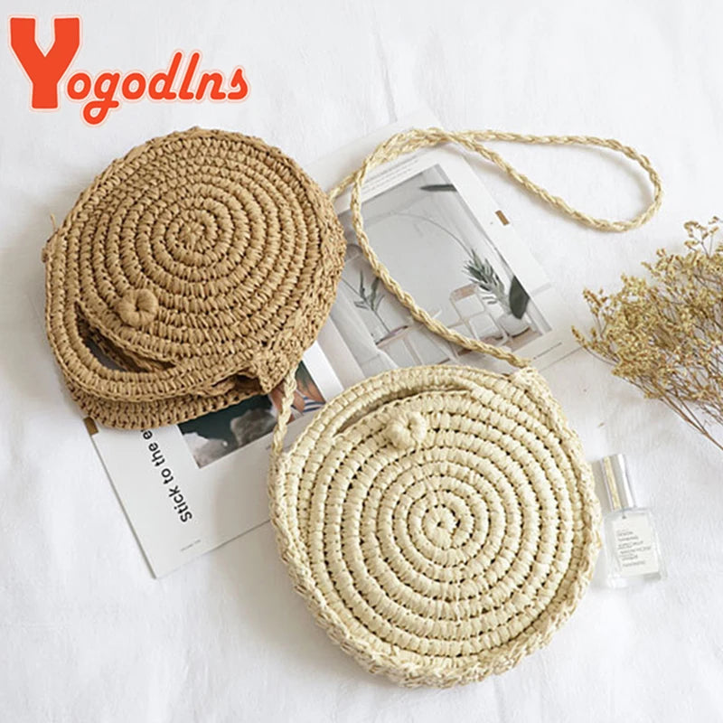 Summer Round Straw Bag For Women Rattan Shoulder Messenger Bag
