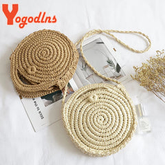 Summer Round Straw Bag For Women Rattan Shoulder Messenger Bag