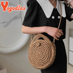 Summer Round Straw Bag For Women Rattan Shoulder Messenger Bag