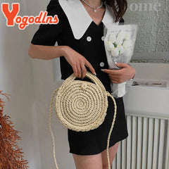 Summer Round Straw Bag For Women Rattan Shoulder Messenger Bag