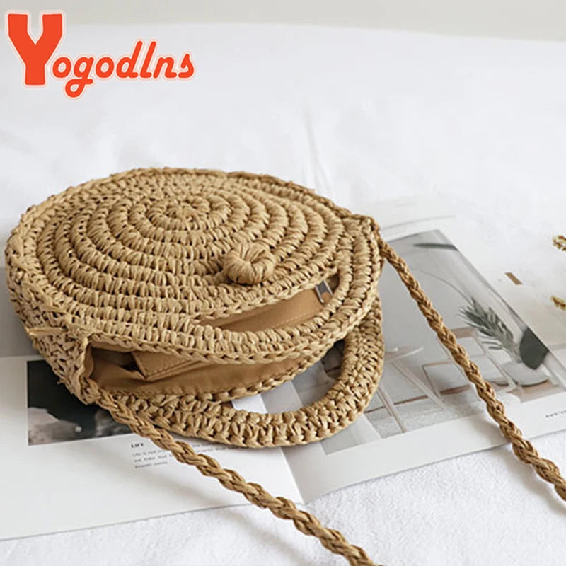Summer Round Straw Bag For Women Rattan Shoulder Messenger Bag