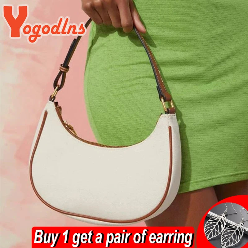 Half-moon PU Leather Shoulder Bag Vintage Girls Handbag