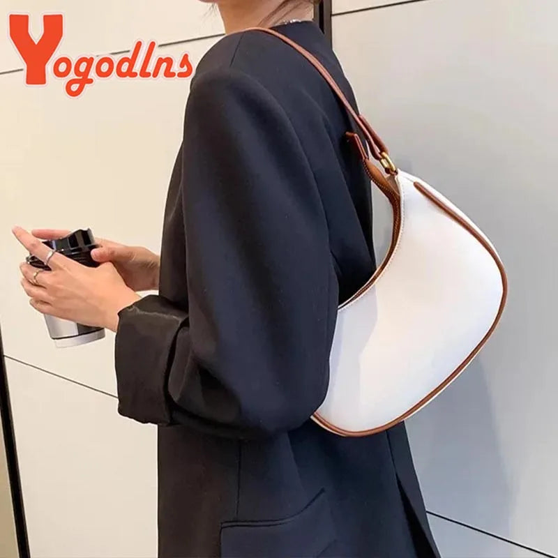 Half-moon PU Leather Shoulder Bag Vintage Girls Handbag