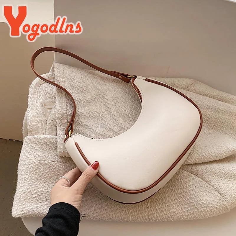 Half-moon PU Leather Shoulder Bag Vintage Girls Handbag