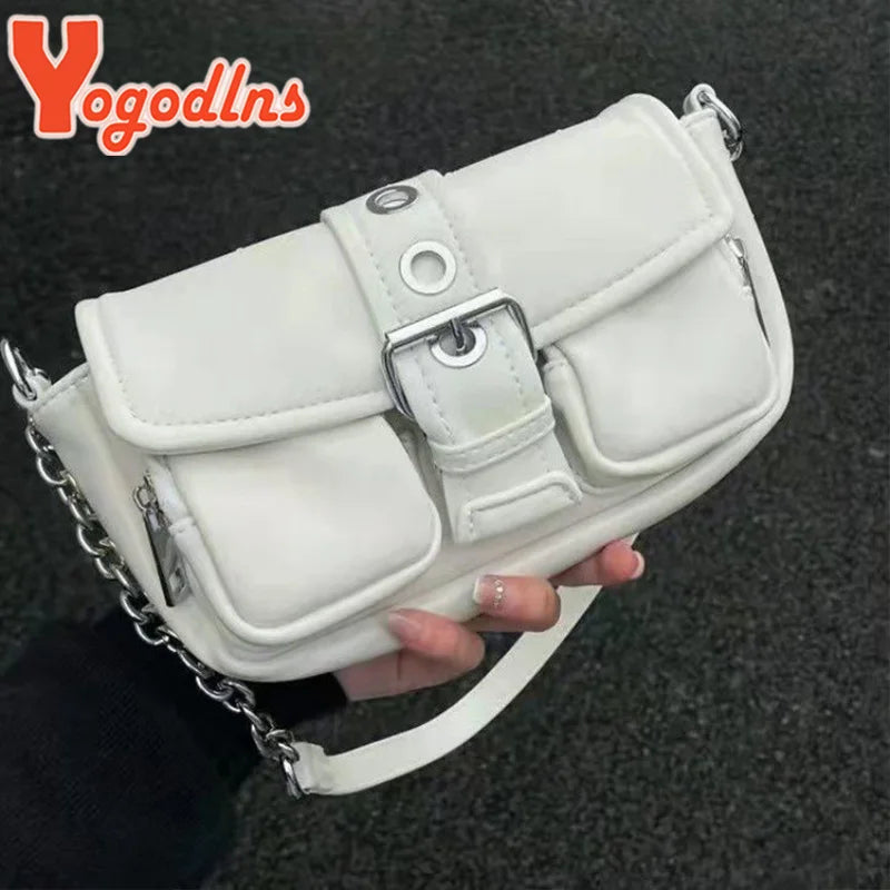 Vintage Leather Chains Shoulder Bag for Women