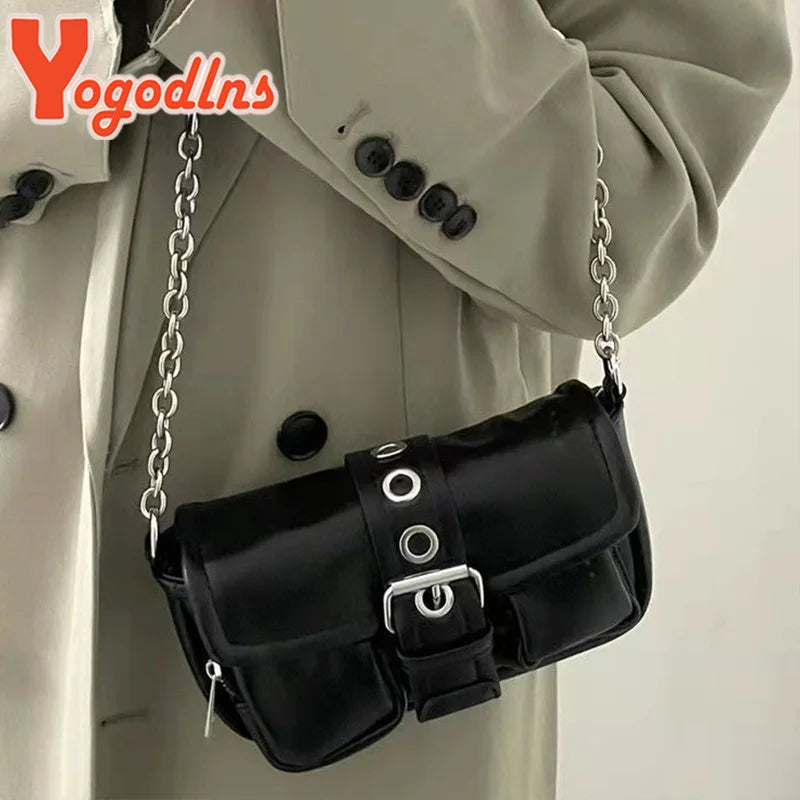 Vintage Leather Chains Shoulder Bag for Women