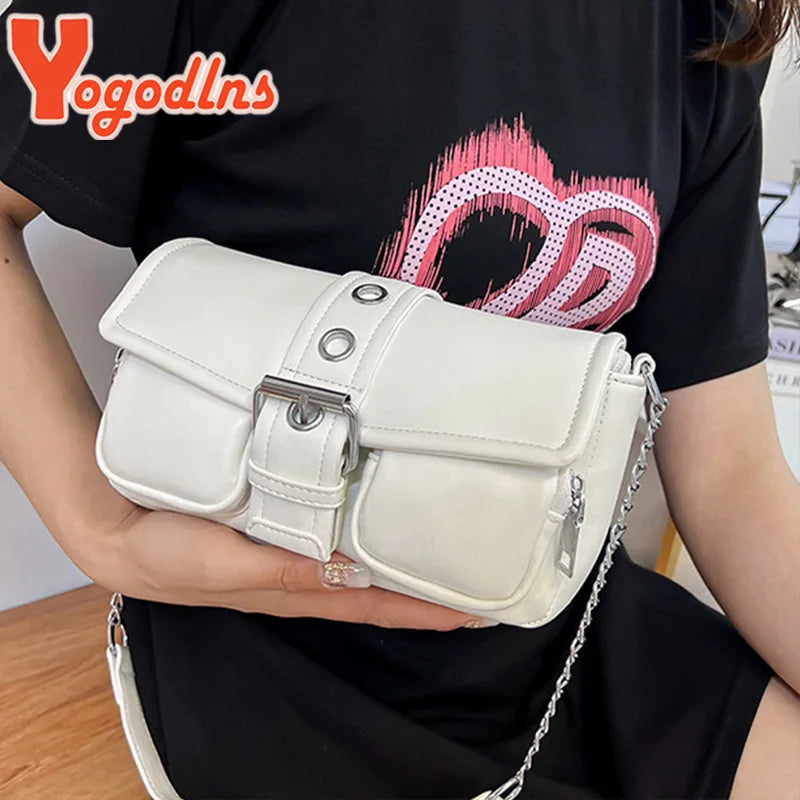 Vintage Leather Chains Shoulder Bag for Women
