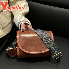 Vintage Flap Shoulder Bag Wide Strap Messenger Crossbody Lady Shopping Tote