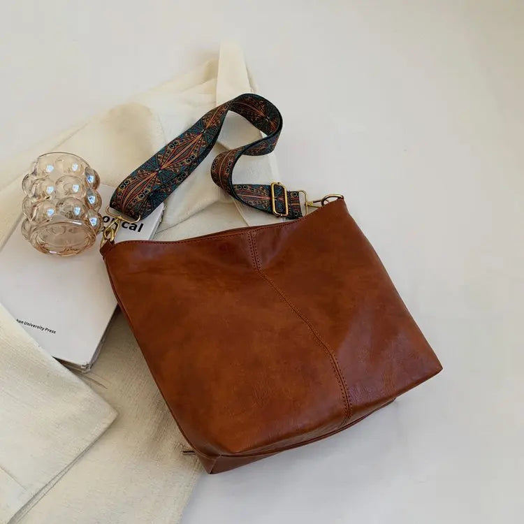 Vintage Shoulder Bag PU Leather Bucket Crossbody Lady Messenger Shopping Purse