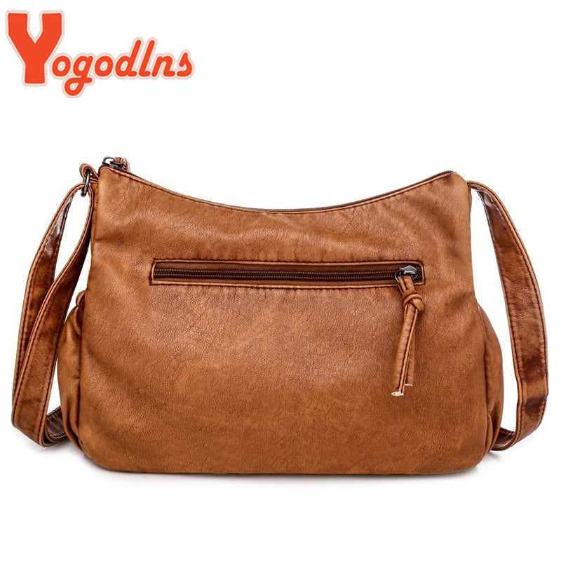 Vintage Soft Leather Shoulder Bag Multi-pocket Crossbody Bag