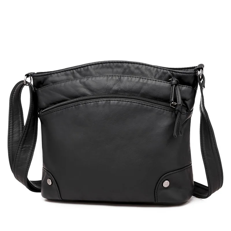 Vintage Soft PU Leather Shoulder Bag Female Zipper Messenger Handbag