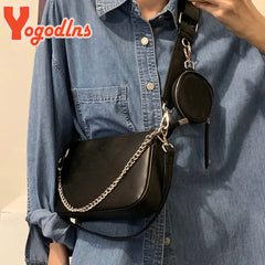 Women Chains Crossbody Bag PU Leather Bag Messenger Bag Handbag