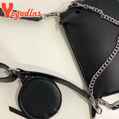 Women Chains Crossbody Bag PU Leather Bag Messenger Bag Handbag