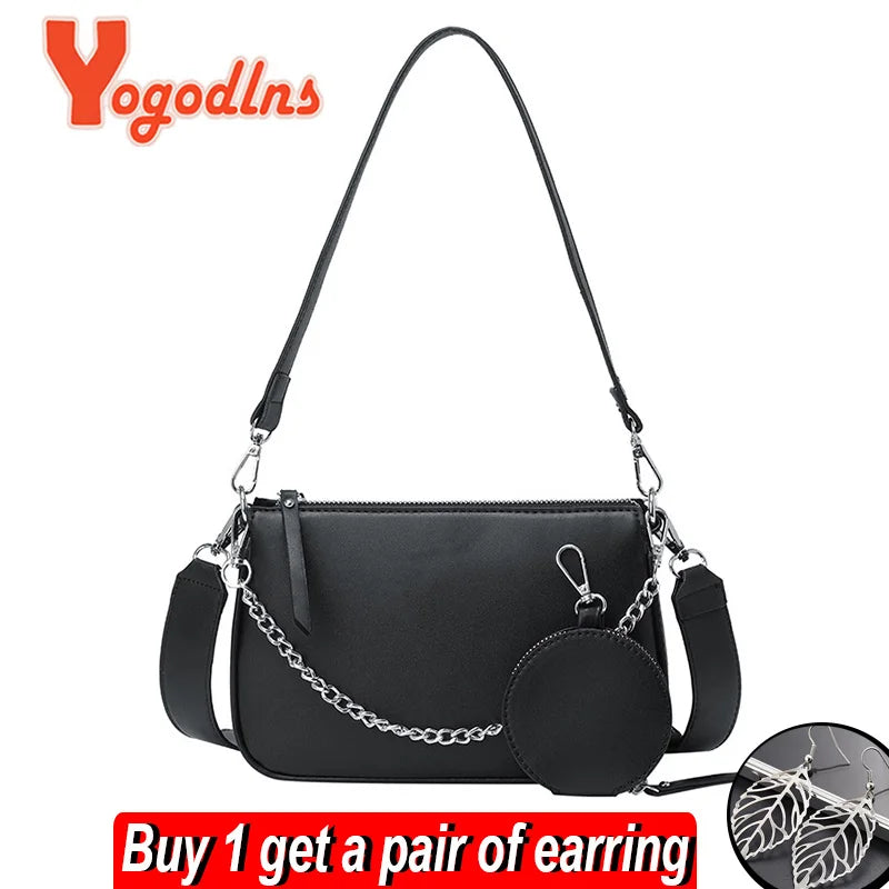 Women Chains Crossbody Bag PU Leather Bag Messenger Bag Handbag