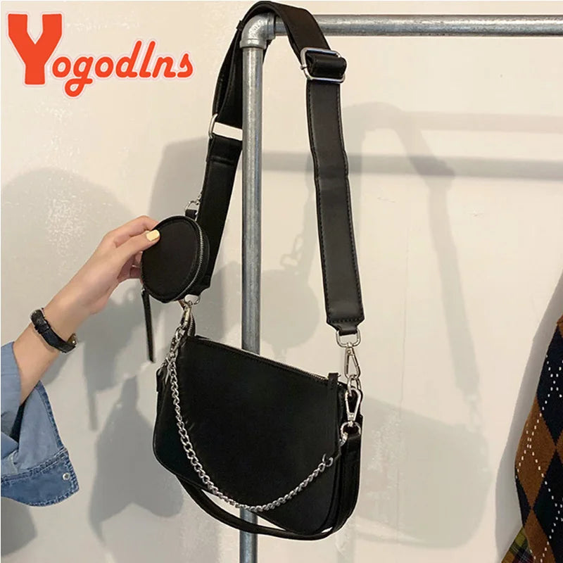 Women Chains Crossbody Bag PU Leather Bag Messenger Bag Handbag