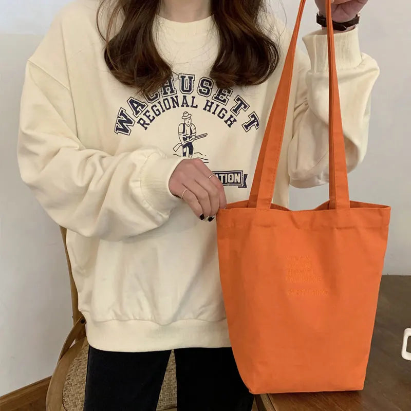 Embroidered Eco Reusable Foldable Shoulder Bag Cotton Tote Pack for Women