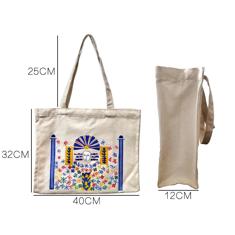 Canvas Shoulder Bag with Cartoon Pattern Print Handbag