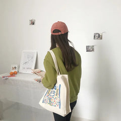 Canvas Shoulder Bag with Cartoon Pattern Print Handbag