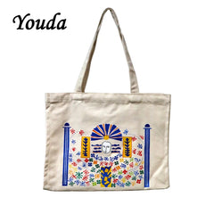 Canvas Shoulder Bag with Cartoon Pattern Print Handbag