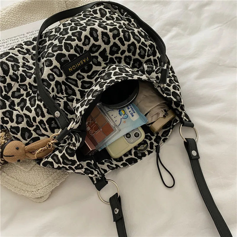 Leopard Shoulder Bag Reusable Shopping Bags Underarm Pack Casual Tote
