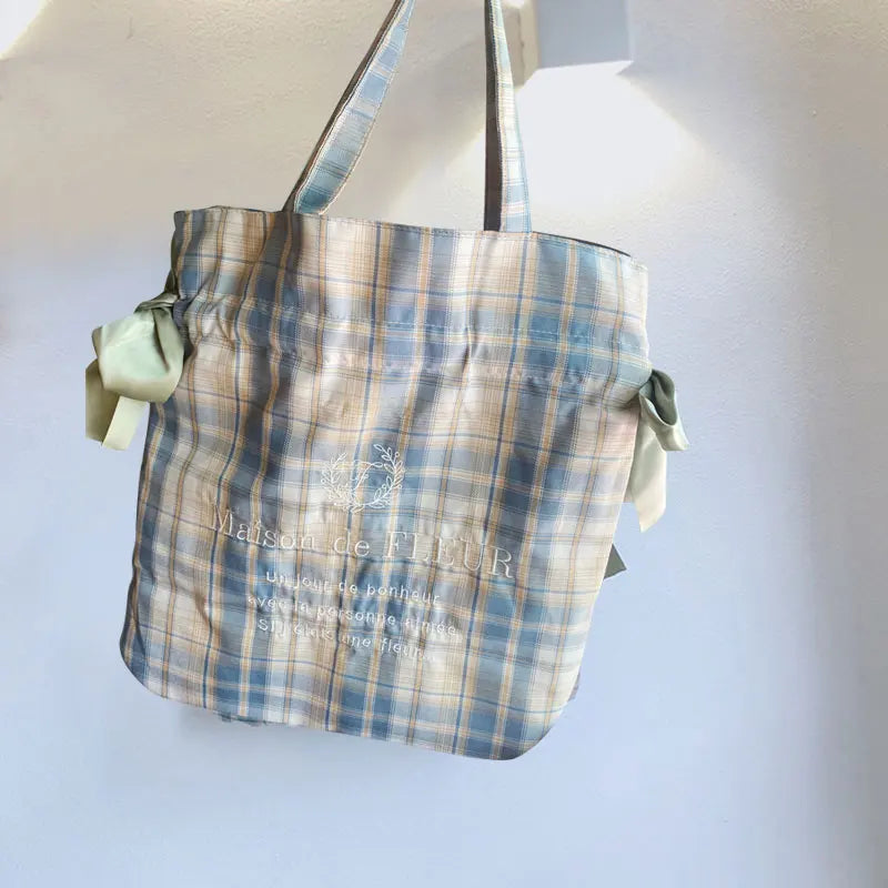 Plaid Women Shoulder Bag Soft Cloth Handbag Large Capacity Tote