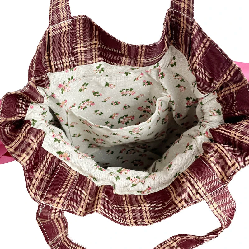 Plaid Women Shoulder Bag Soft Cloth Handbag Large Capacity Tote