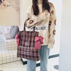 Plaid Women Shoulder Bag Soft Cloth Handbag Large Capacity Tote