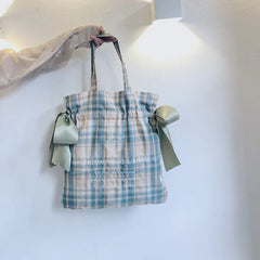 Plaid Women Shoulder Bag Soft Cloth Handbag Large Capacity Tote
