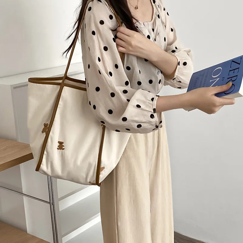 Bear Embroidery Canvas Shopping Bag Eco Handbag